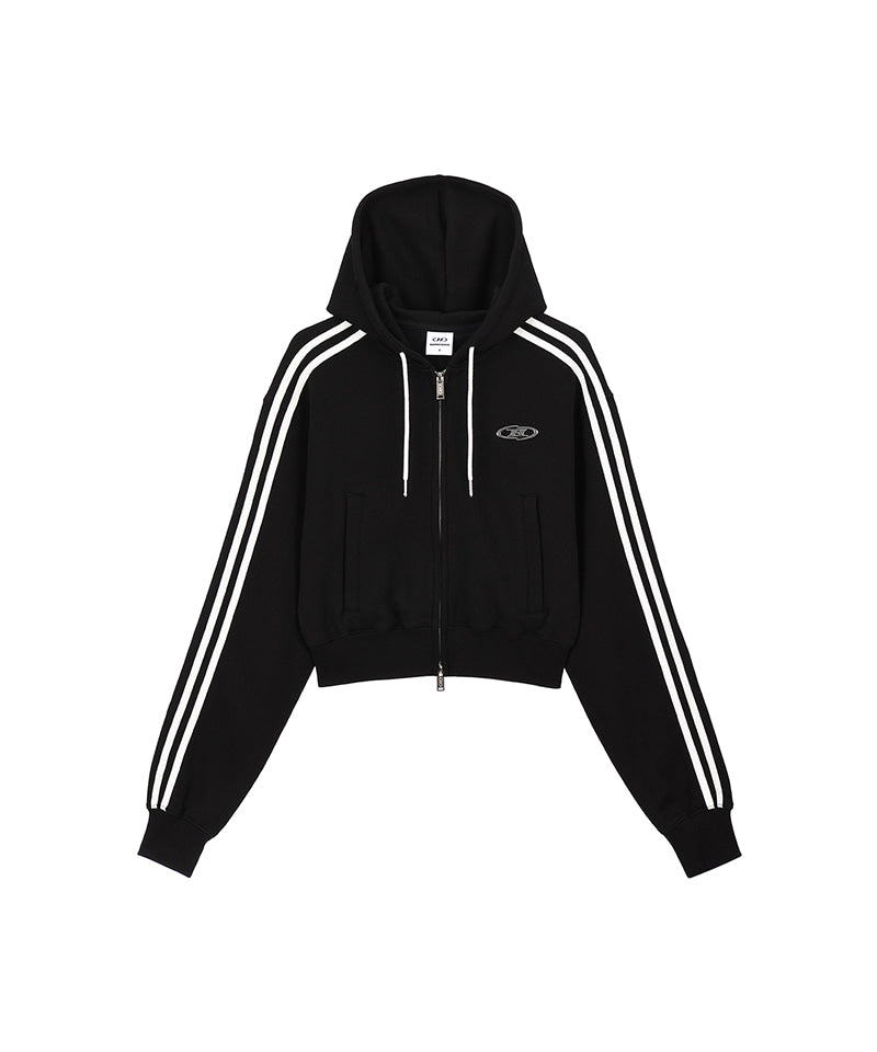 W CHROME B TRACK LINE CROP HOODIE ZIP-UP [BLACK] – BORNTOWIN JAPAN