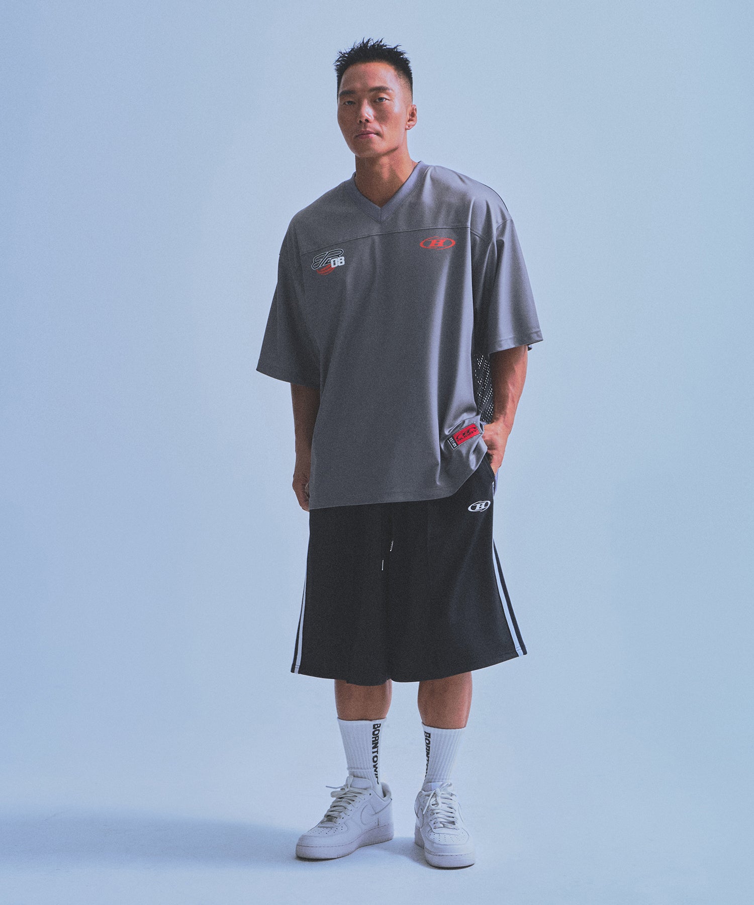【5/9 release】SYMBOL B TRACK LINE JERSEY BERMUDA PANTS [BLACK]