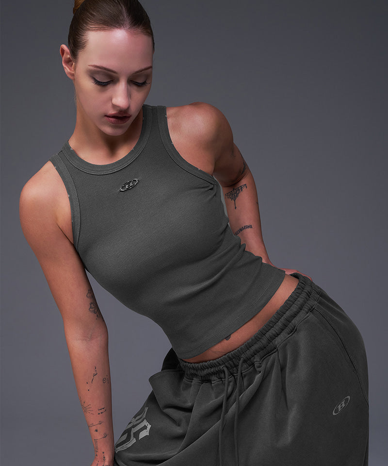 W B PENDANT PIGMENT RIBBED SLEEVELESS [CHARCOAL]