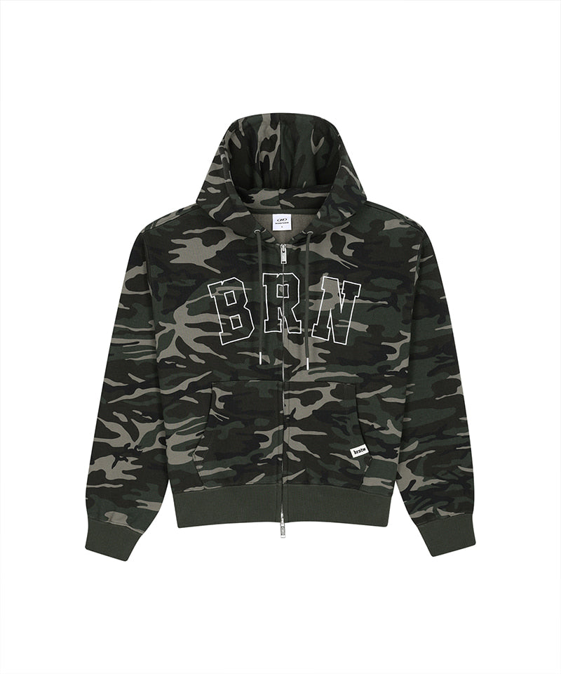【予約販売：ご注文より1～3週間後に発送予定】W BRN RELAX FIT HOODIE ZIP-UP [CAMO]
