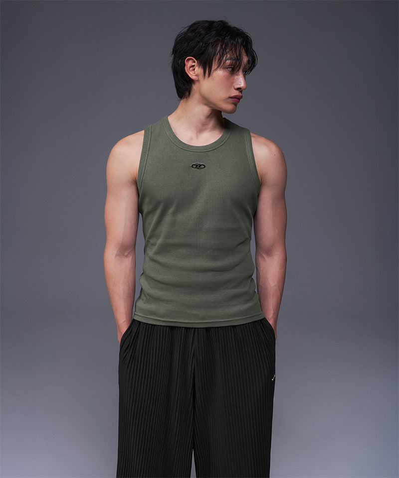 【韓国限定】B PENDANT PIGMENT RIBBED SLEEVELESS [KHAKI]