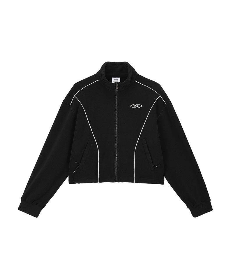 【韓国限定】W CHROME B FLEECE CROP JACKET [BLACK]