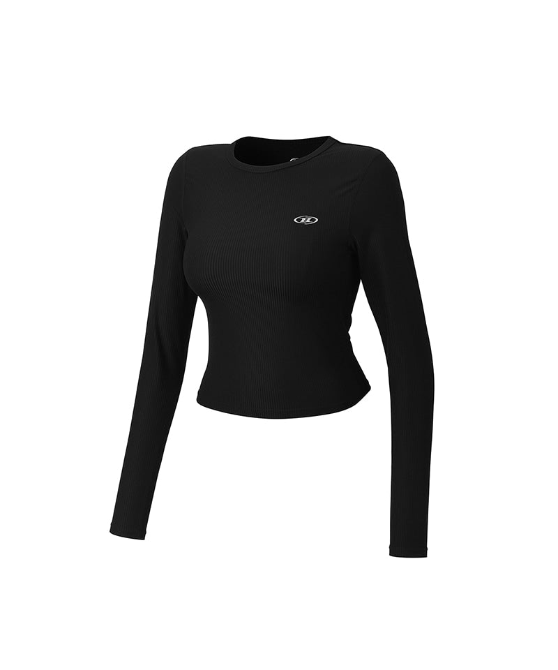 【予約販売：ご注文より1～3週間後に発送予定】W FITNESS RIBBED LONG SLEEVE [BLACK]