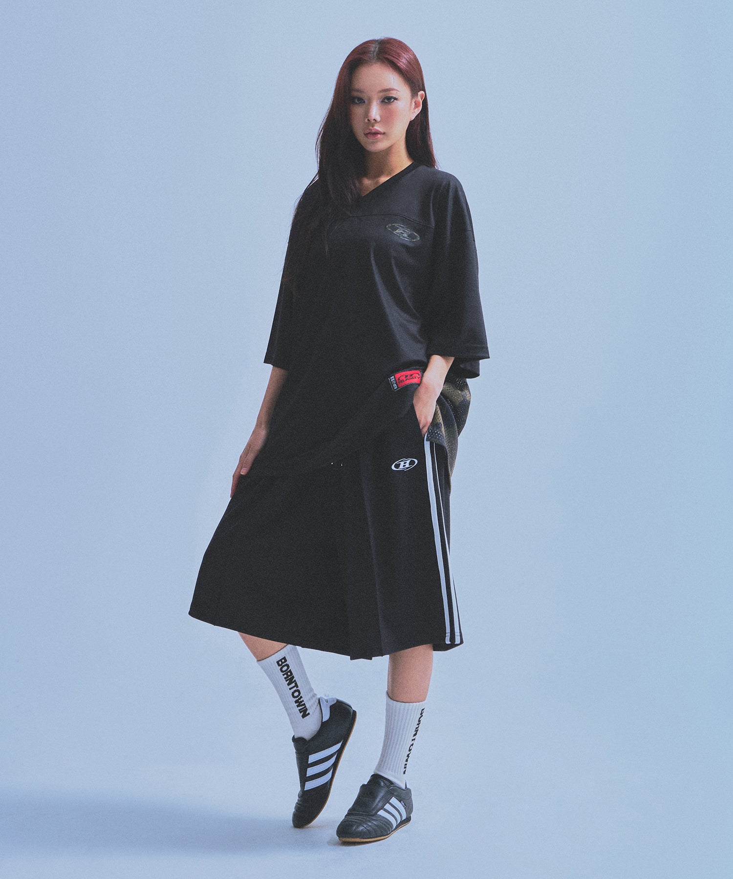【5/9 release】SYMBOL B TRACK LINE JERSEY BERMUDA PANTS [BLACK]