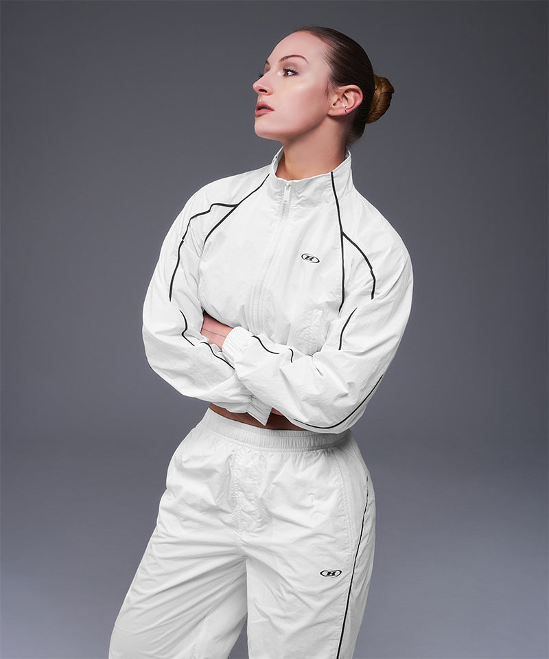 【韓国限定】W PIPING LINE WIND SHELL JACKET [WHITE]