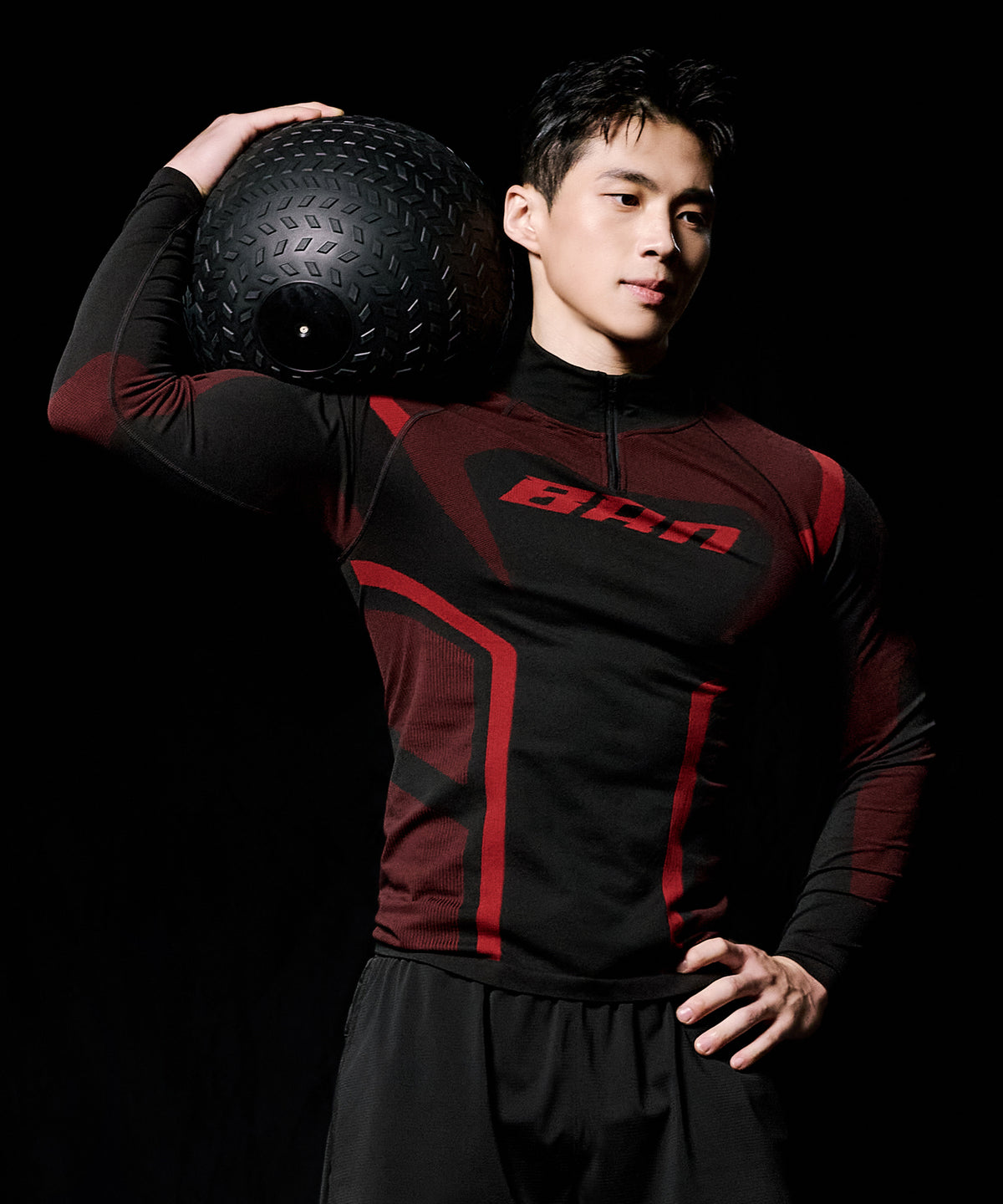 【韓国限定】BRN ECLIPSE SEAMLESS HALF ZIP-UP LONG SLEEVE [RED]