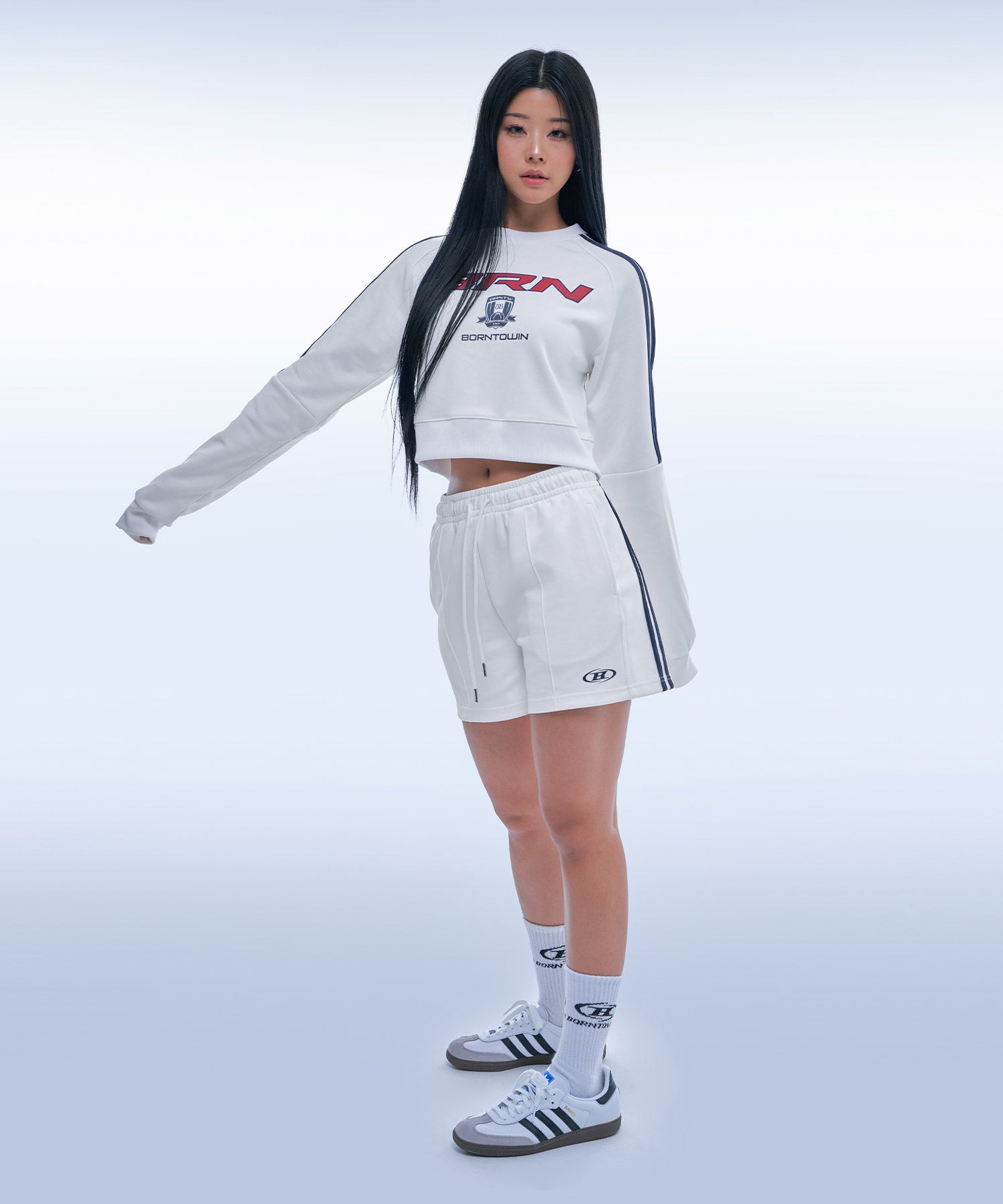 BRN TRACK LINE JERSEY CROP SWEATSHIRTS [IVORY]