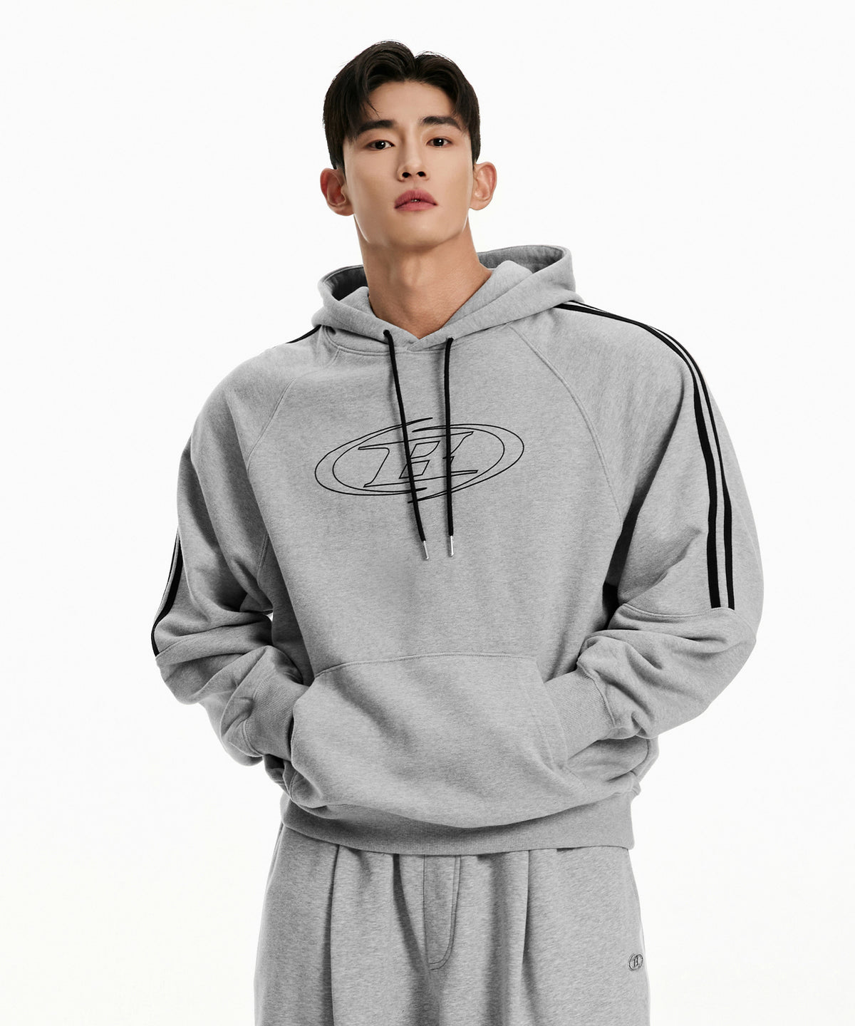 【韓国限定】STROKE B TRACK LINE HOODIE [MELANGE GREY]