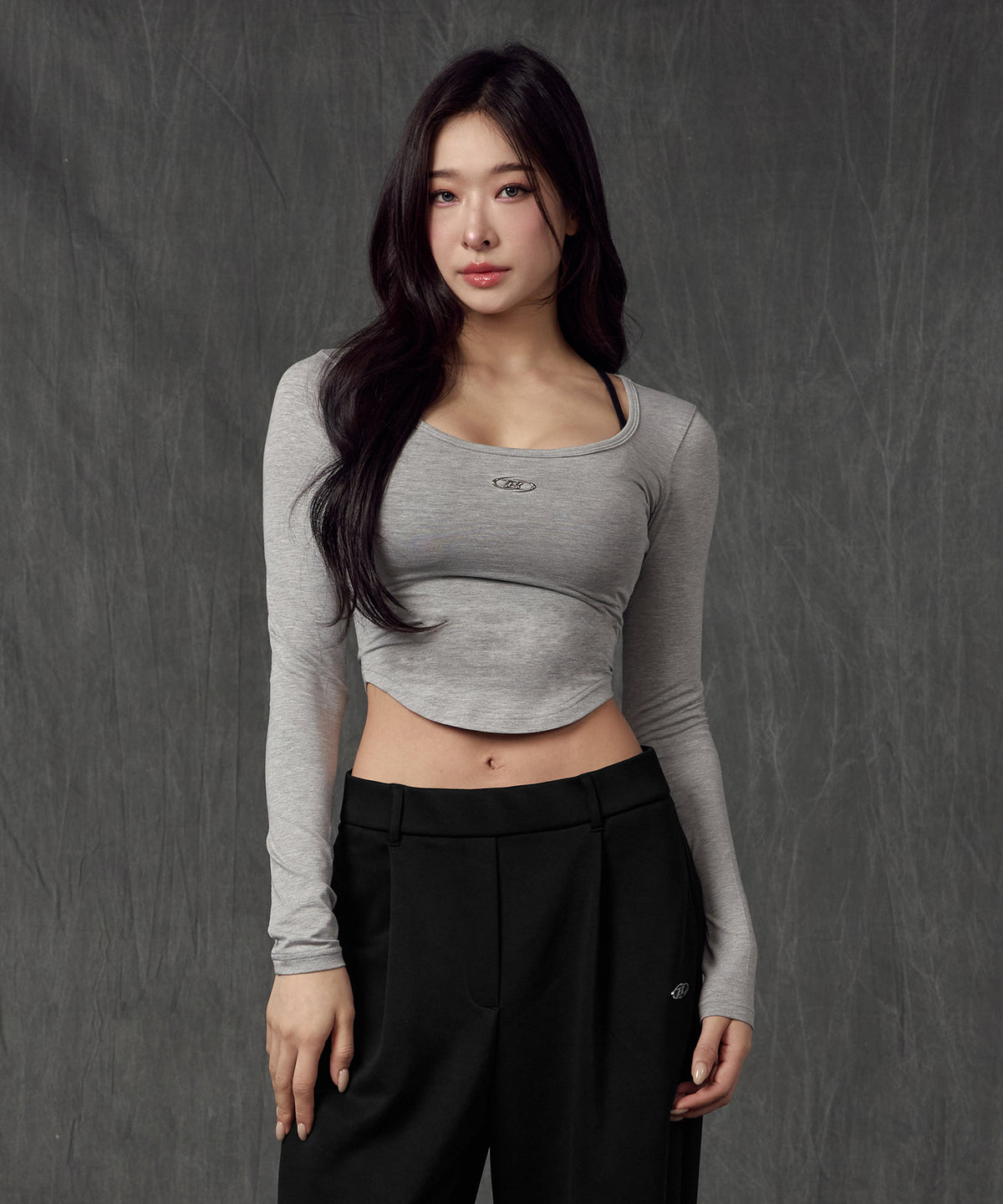 【韓国限定】W U-NECK MODAL LONG SLEEVE [MELANGE GREY]