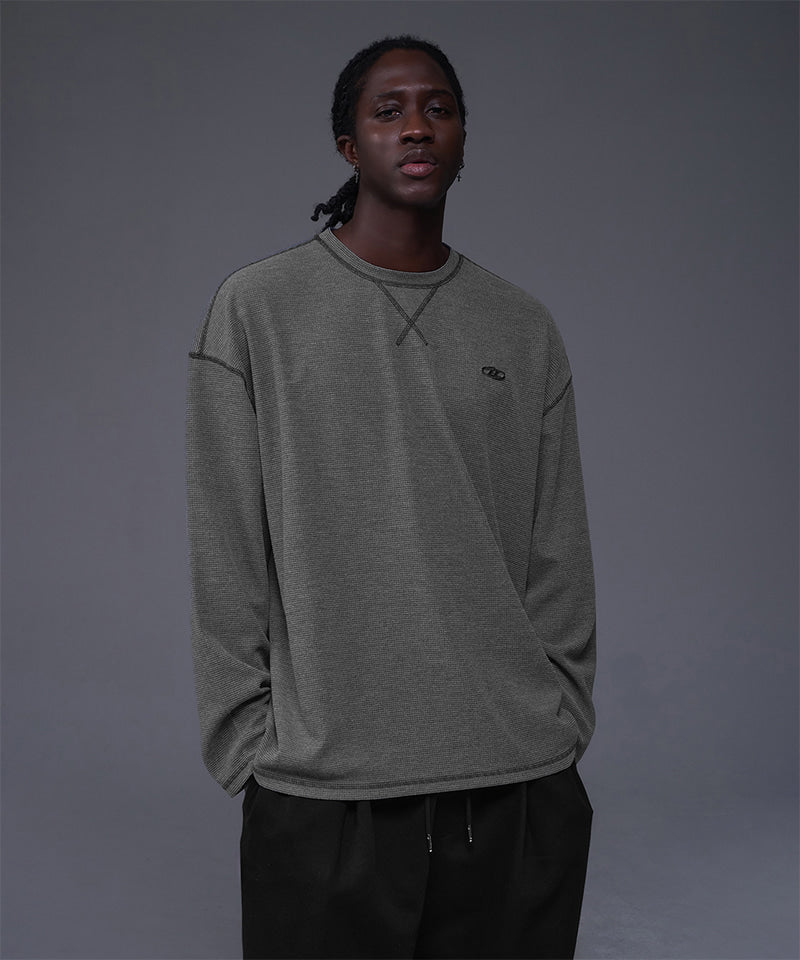 【韓国限定】B PENDANT WAFFLE LONG SLEEVE [MELANGE CHARCOAL]