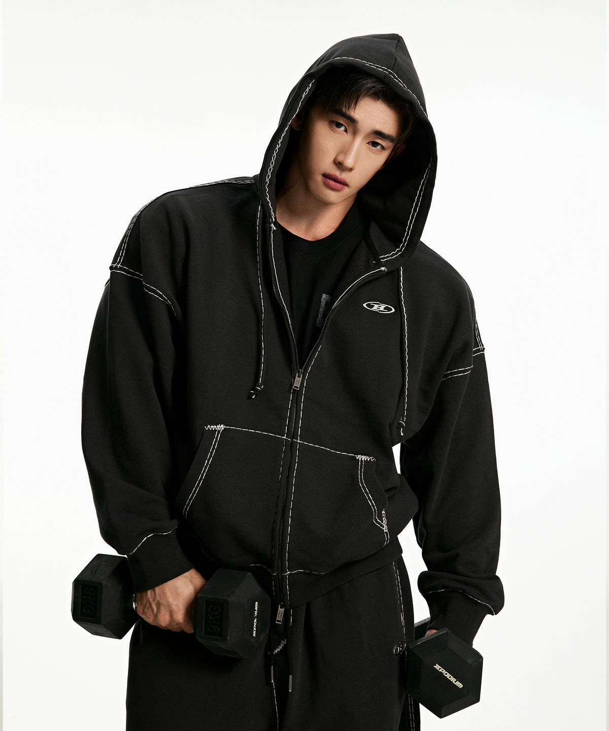 【韓国限定】CHROME B BOLD LINE HOODIE ZIP-UP [WASHED BLACK]
