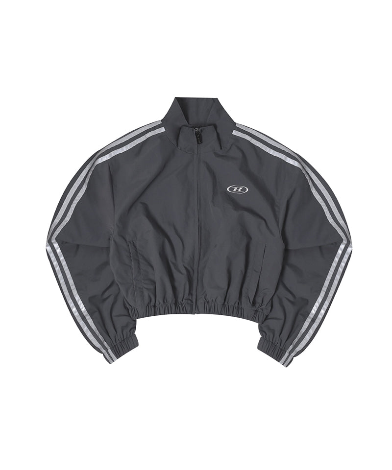 【韓国限定】REFLECTIVE LINE CROP WIND BREAKER [CHARCOAL]