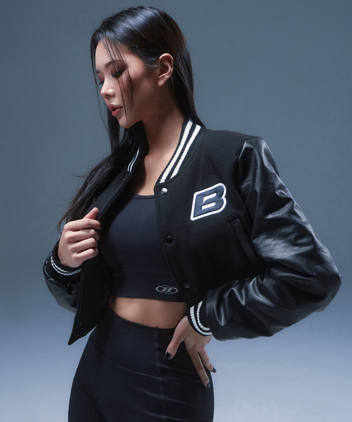 VARSITY QUILTING CROP JACKET [BLACK]