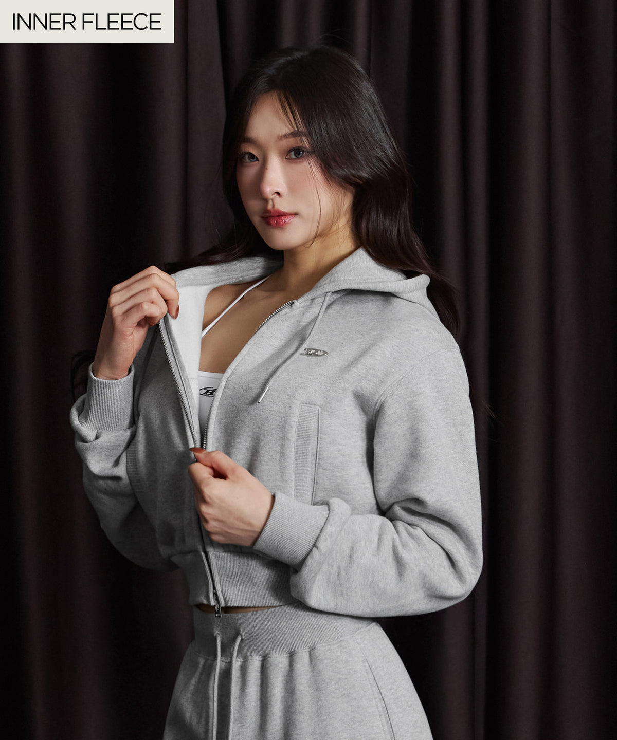 【韓国限定】W CHROME B FLEECE HOODIE ZIP-UP [MELANGE GREY]