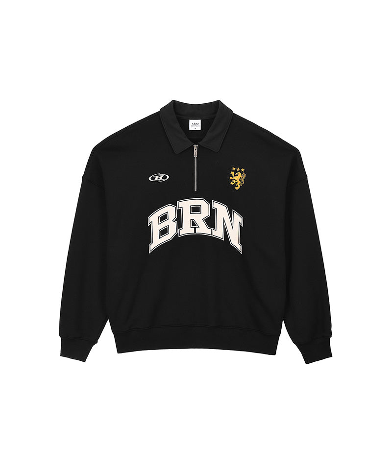【予約販売：ご注文より1～3週間後に発送予定】BRN ARCH HALF ZIP UP SWEATSHIRTS [BLACK]