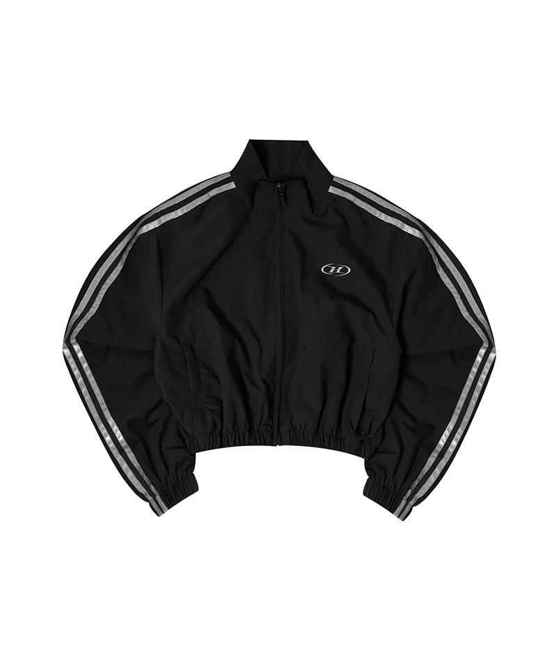 【韓国限定】REFLECTIVE LINE CROP WIND BREAKER [BLACK]