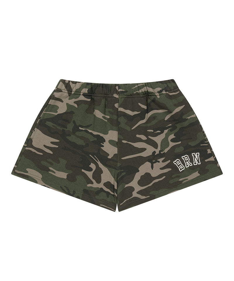 【予約販売：ご注文より1～3週間後に発送予定】W BRN SWEAT SHORTS [CAMO]