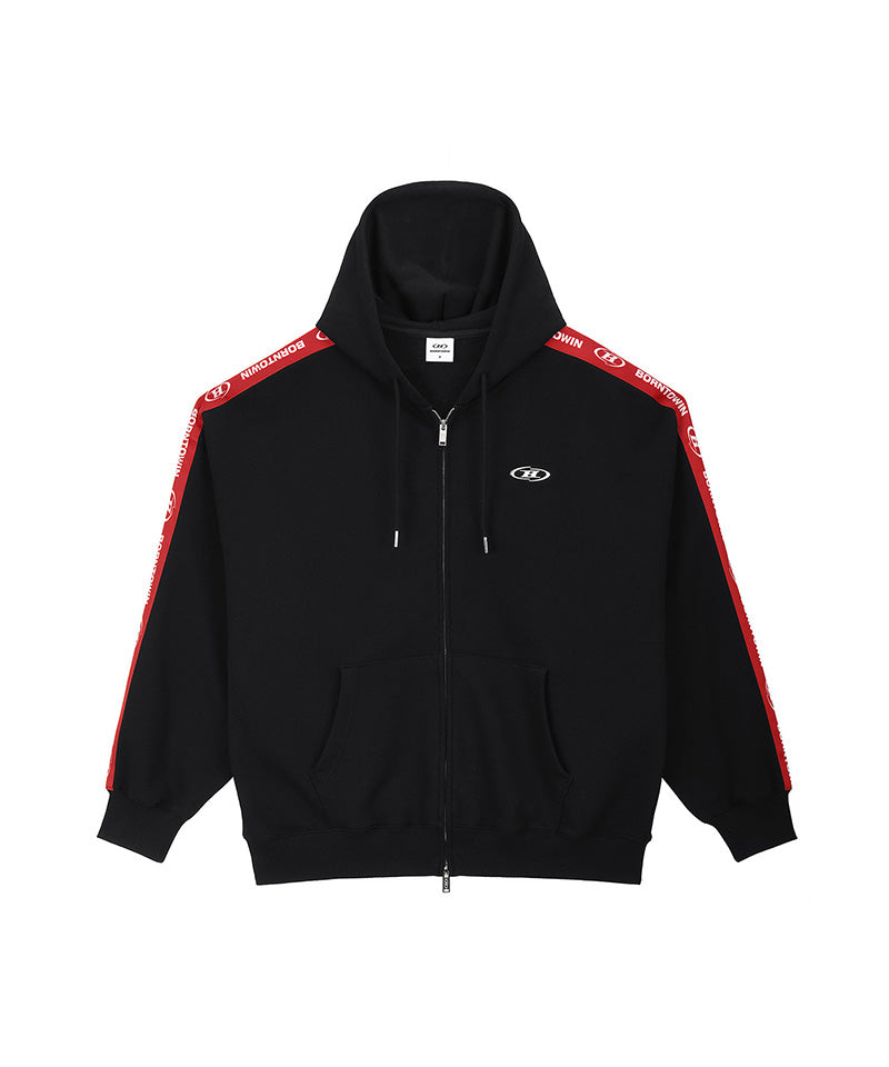 【予約販売：ご注文より1～3週間後に発送予定】CHROME B RED LINE HOODIE ZIP-UP [BLACK]