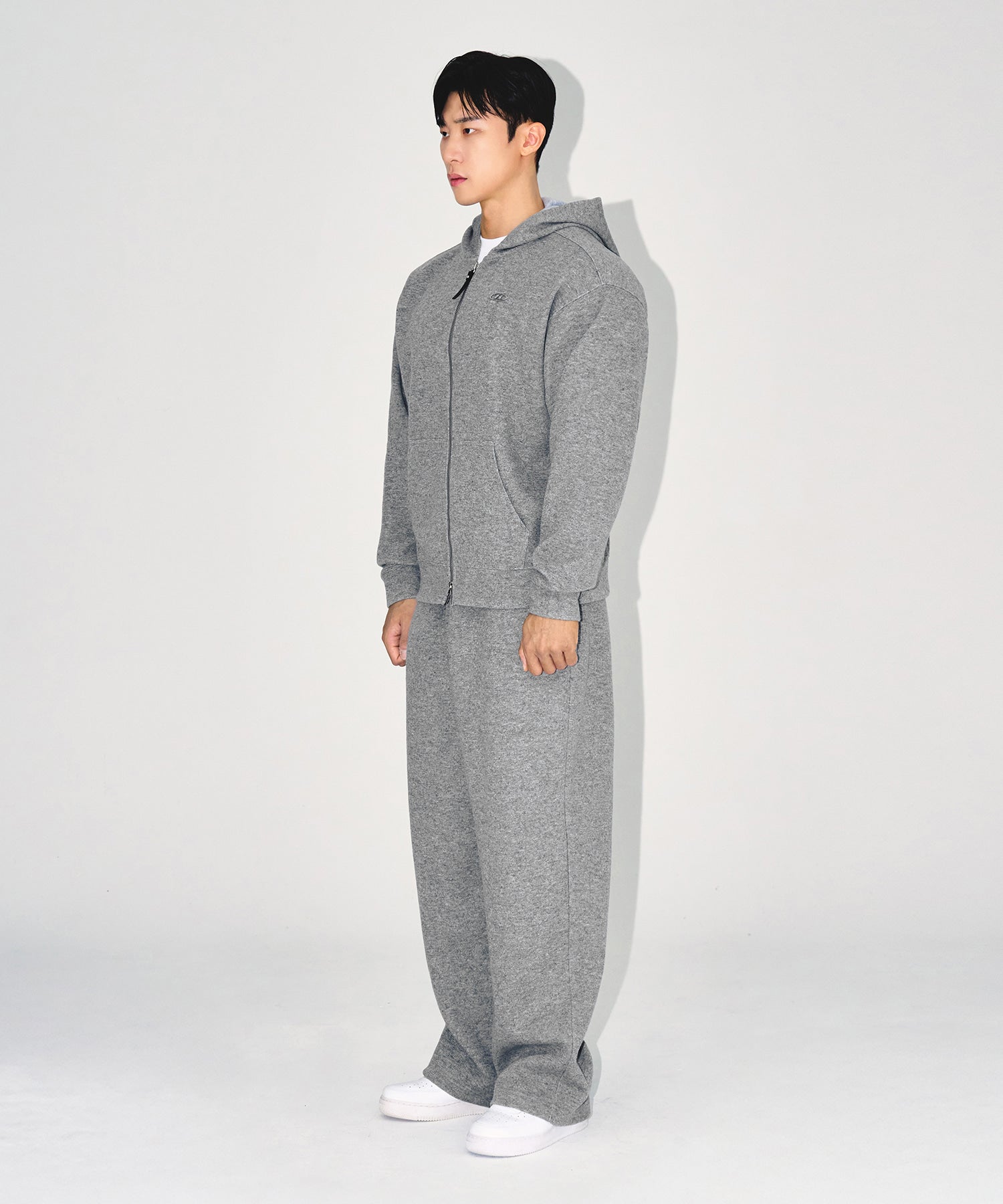 【予約販売：ご注文より1～3週間後に発送予定】KNIT LIKE HOODIE ZIP UP [MELANGE GREY]