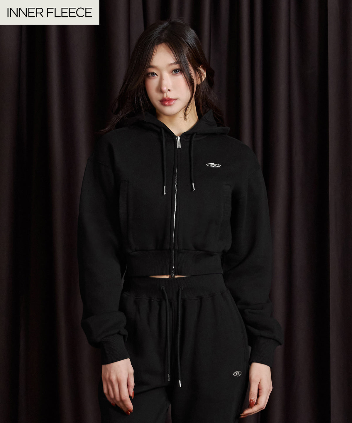 【韓国限定】W CHROME B FLEECE HOODIE ZIP-UP [BLACK]