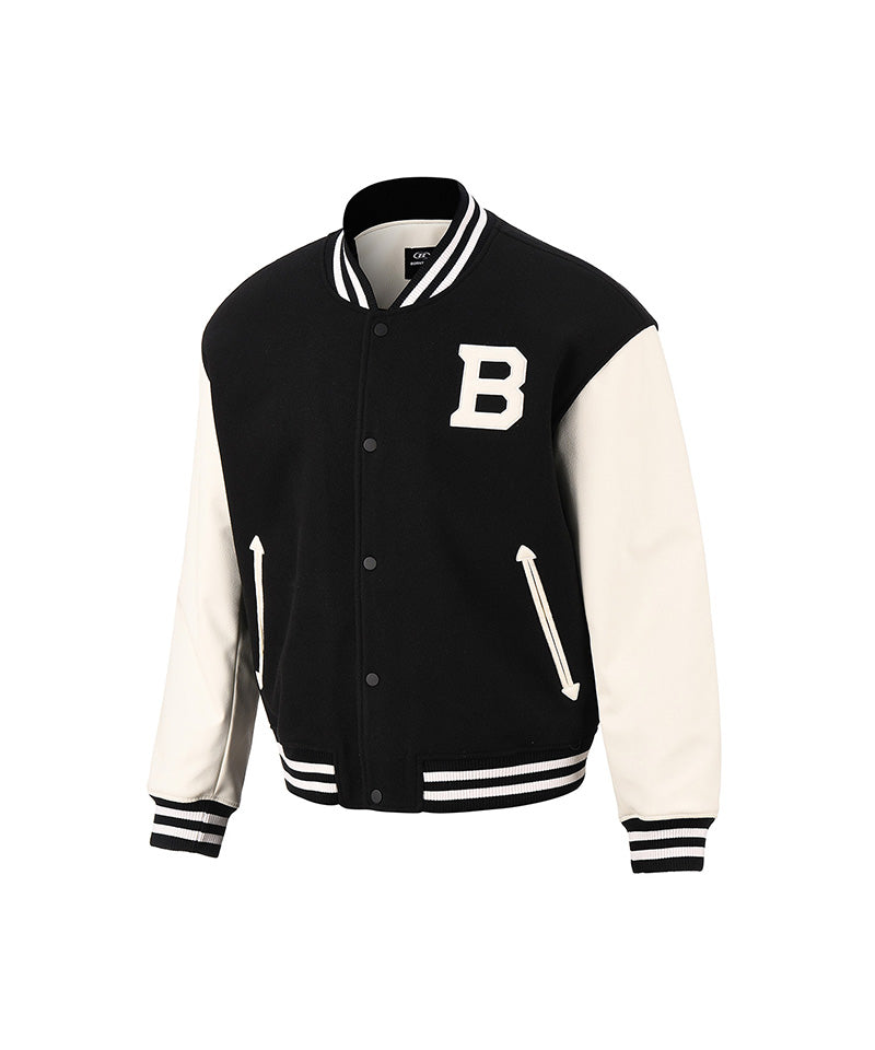 【予約販売：ご注文より1～3週間後に発送予定】ATHLETIC VARSITY QUILTED JACKET [BLACK]