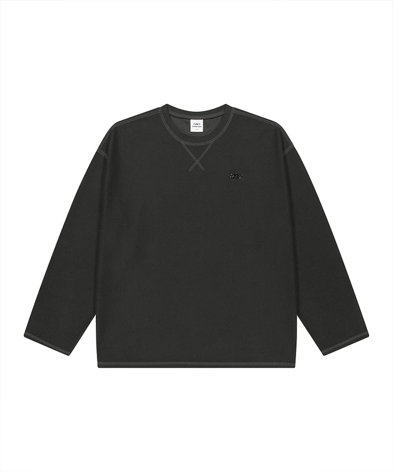 【予約販売：ご注文より1～3週間後に発送予定】B PENDANT WAFFLE LONG SLEEVE [BLACK]