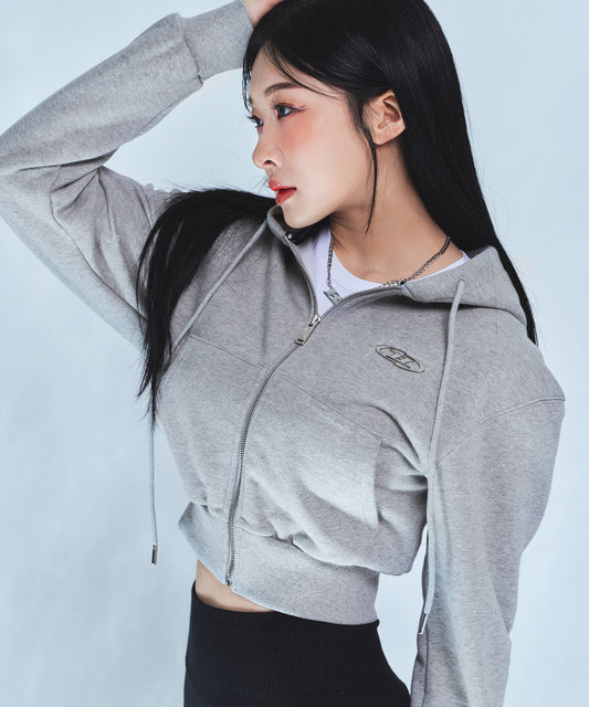 CHROME B CROP ZIP-UP HOODIE [MELANGE GREY]