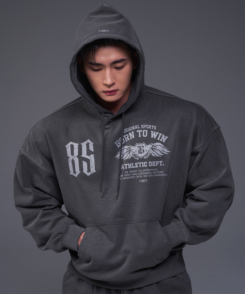 【韓国限定】85 PIGMENT SEMI OVER FIT HOODIE [CHARCOAL]