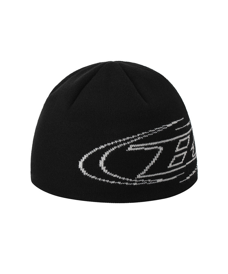 【予約販売：ご注文より1～3週間後に発送予定】BIG SYMBOL LINE JACQUARD BEANIE [BLACK]