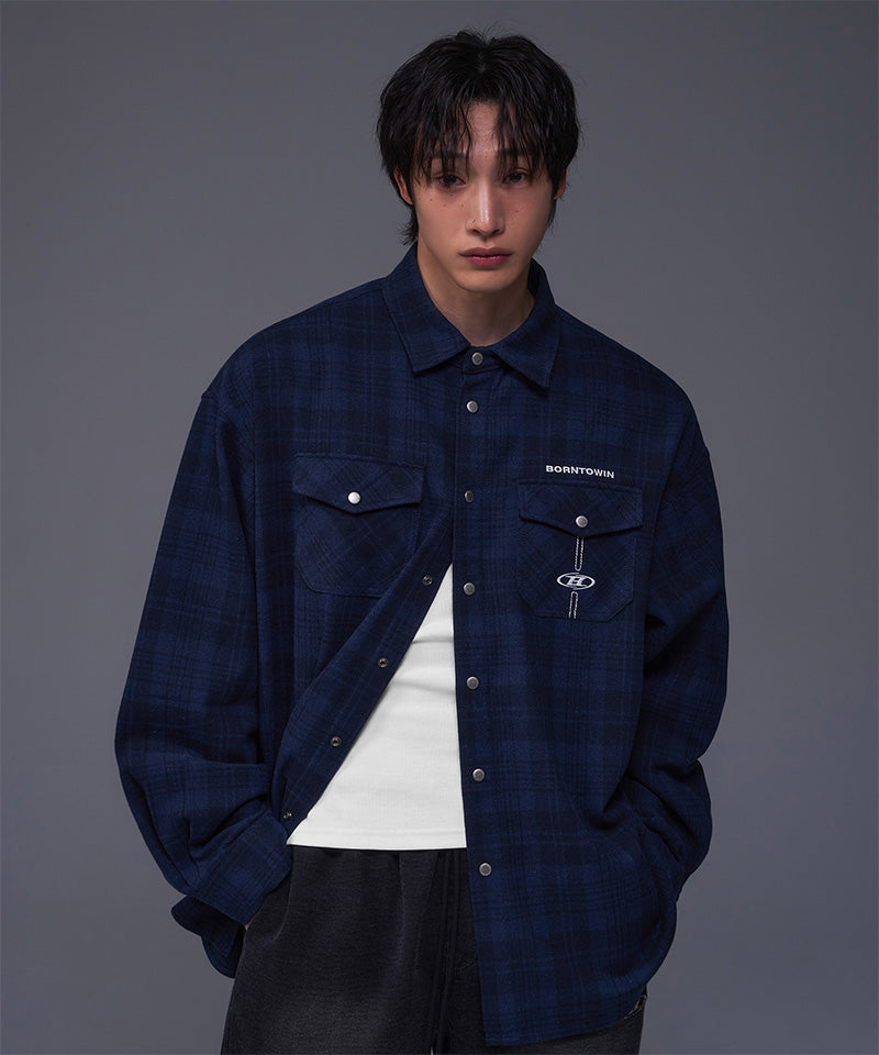 【韓国限定】85 FLANNEL CHECK SHIRTS JACKET [NAVY]