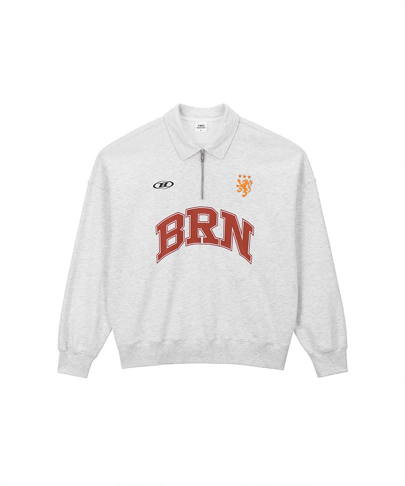 【予約販売：ご注文より1～3週間後に発送予定】BRN ARCH HALF ZIP UP SWEATSHIRTS [WHITE MELANGE]