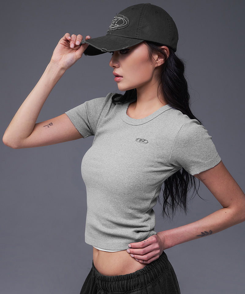 【韓国限定】W B PENDANT RIBBED T-SHIRTS [MELANGE GREY]