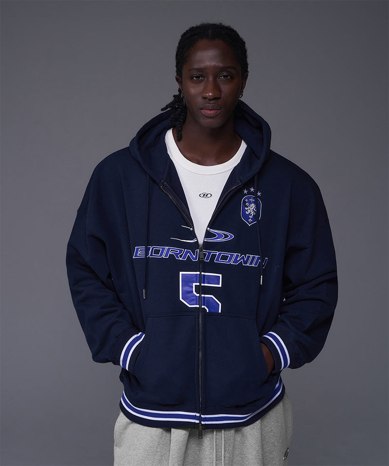 【韓国限定】NUMBER 5 RUGBY HOODIE ZIP-UP [NAVY]
