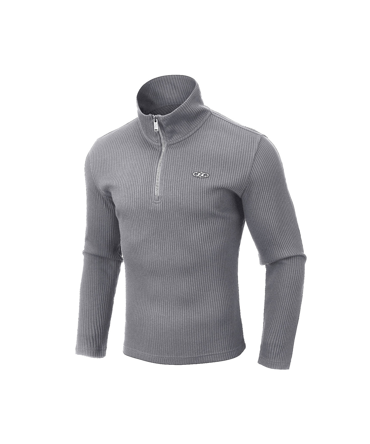 【韓国限定】B PENDANT RIBBED HALF ZIP-UP LONG SLEEVE [MELANGE GREY]