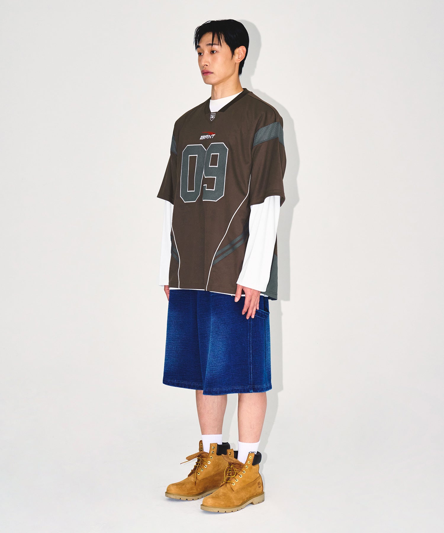 【予約販売：ご注文より1～3週間後に発送予定】09 APPLIQUE RUGBY JERSEY T-SHIRTS [BROWN]