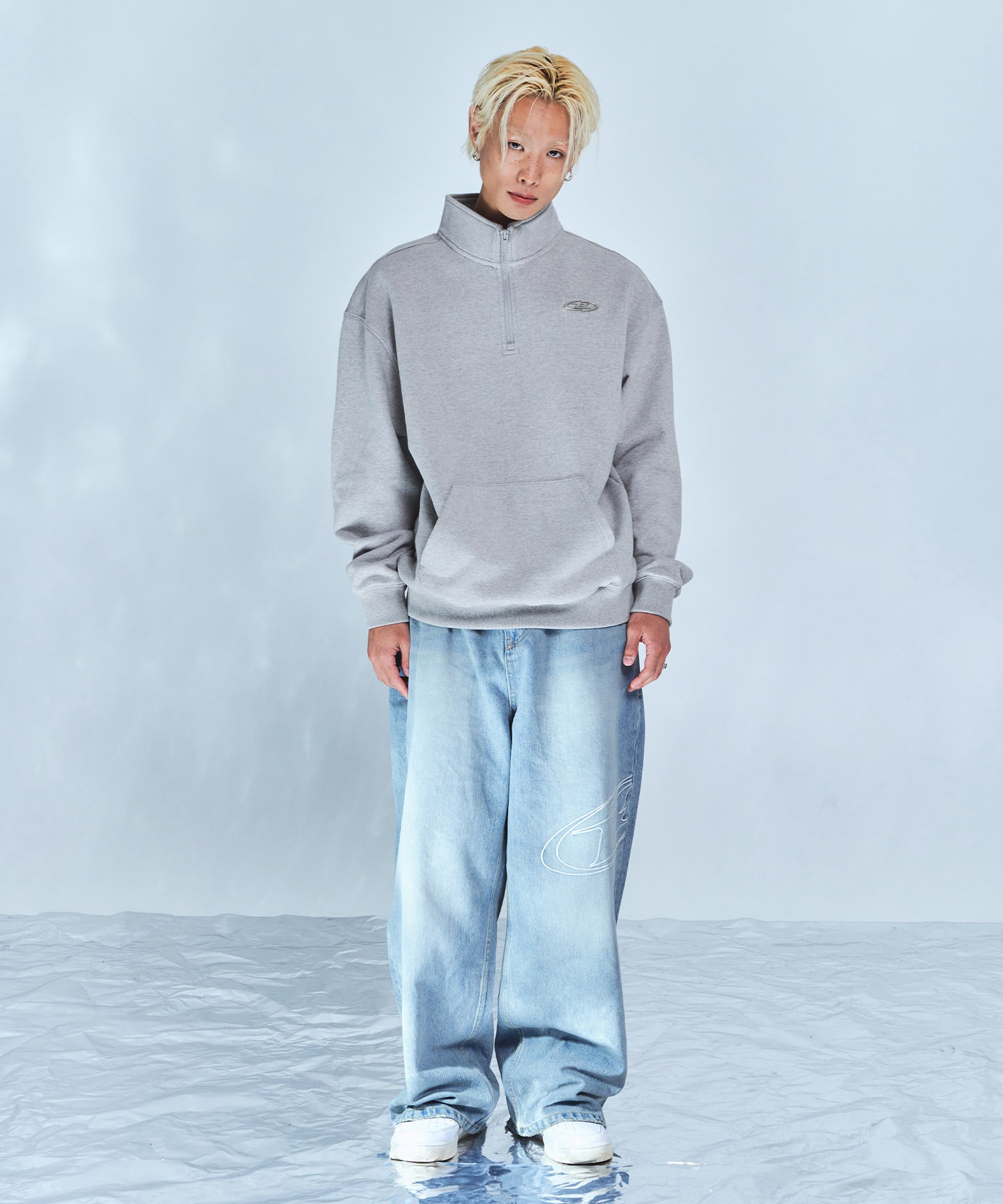 CHROME B HALF ZIP-UP SWEATSHIRTS [MELANGE GREY]