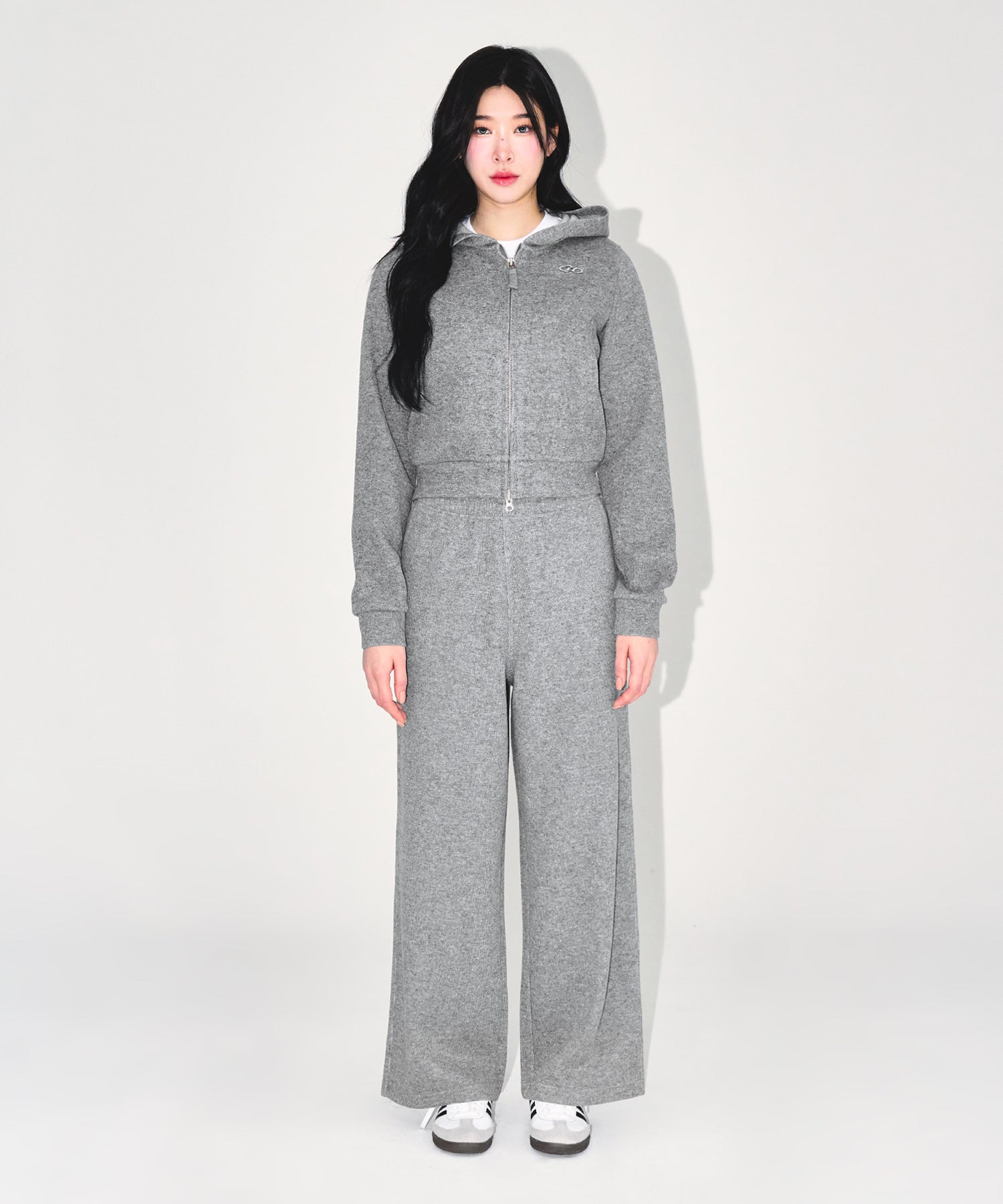 【予約販売：ご注文より1～3週間後に発送予定】W KNIT LIKE SEMI WIDE PANTS [MELANGE GREY]