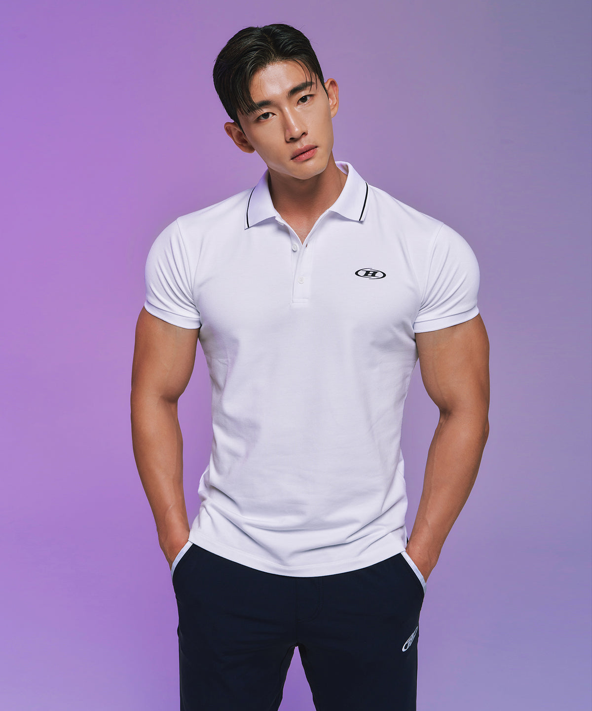 【韓国限定】MUSCLE FIT COLLAR T-SHIRTS  [WHITE]