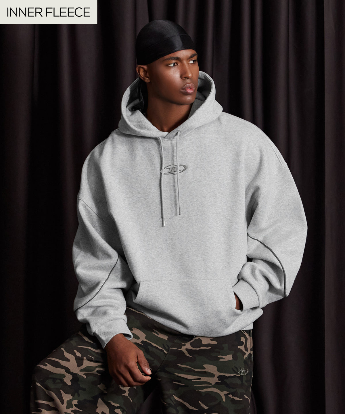 【韓国限定】BIG CHROME REFLECTIVE LINE FLEECE HOODIE [MELANGE GREY]