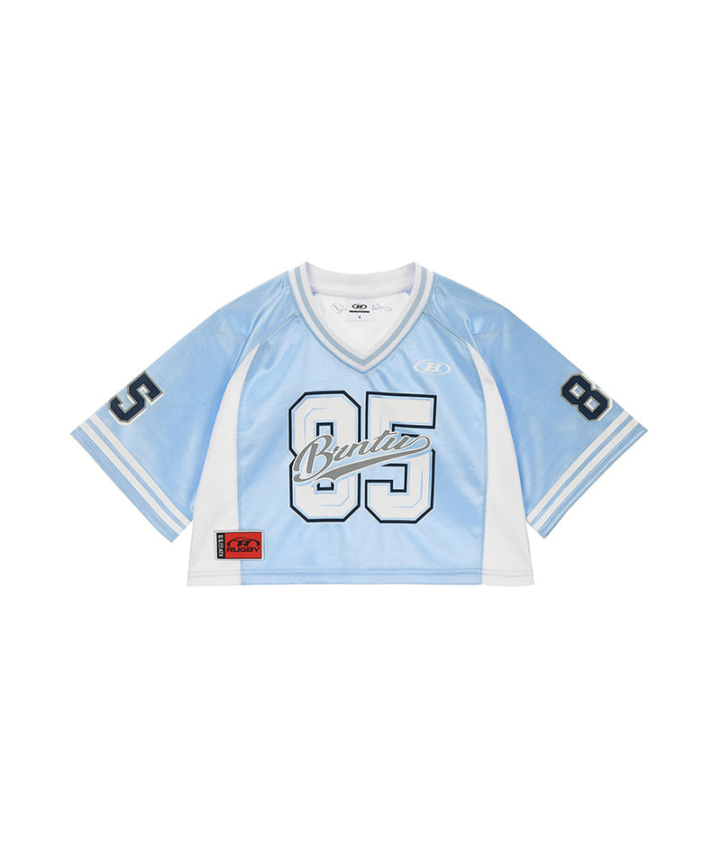 【予約販売：ご注文より1～3週間後に発送予定】W RUGBY JERSEY CROP T-SHIRTS [LIGHT BLUE]