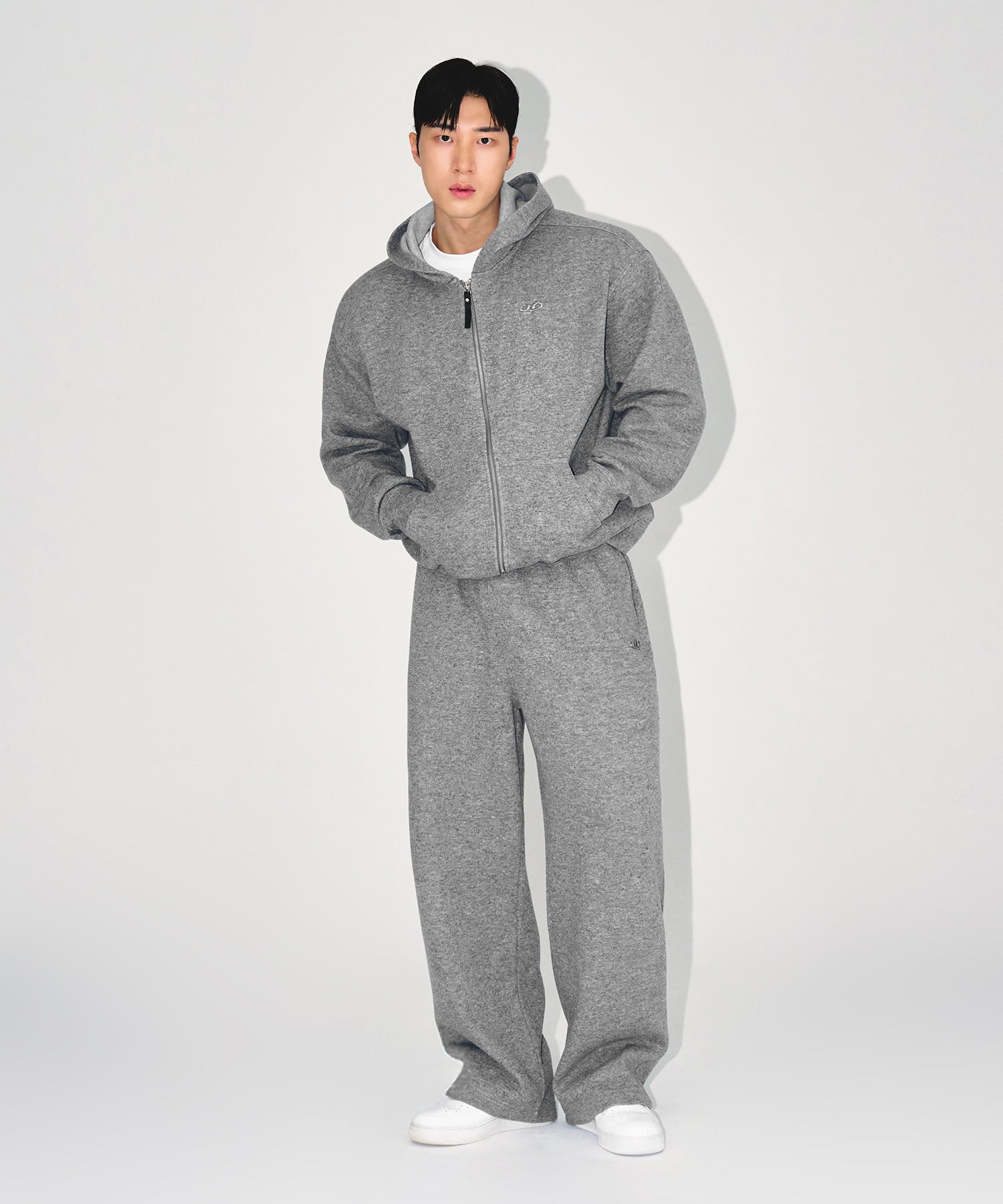 【予約販売：ご注文より1～3週間後に発送予定】KNIT LIKE HOODIE ZIP UP [MELANGE GREY]