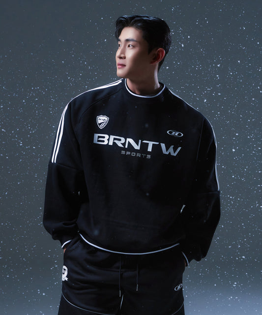 FLEECE BRNTW TRACK LINE SWEATSHIRTS [BLACK]