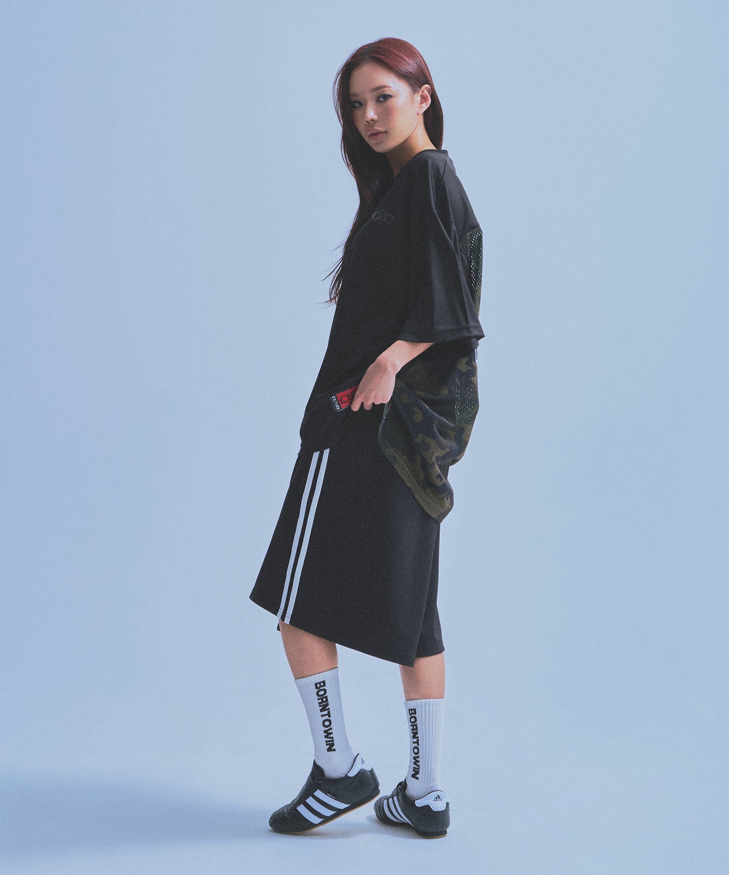 【5/9 release】SYMBOL B TRACK LINE JERSEY BERMUDA PANTS [BLACK]
