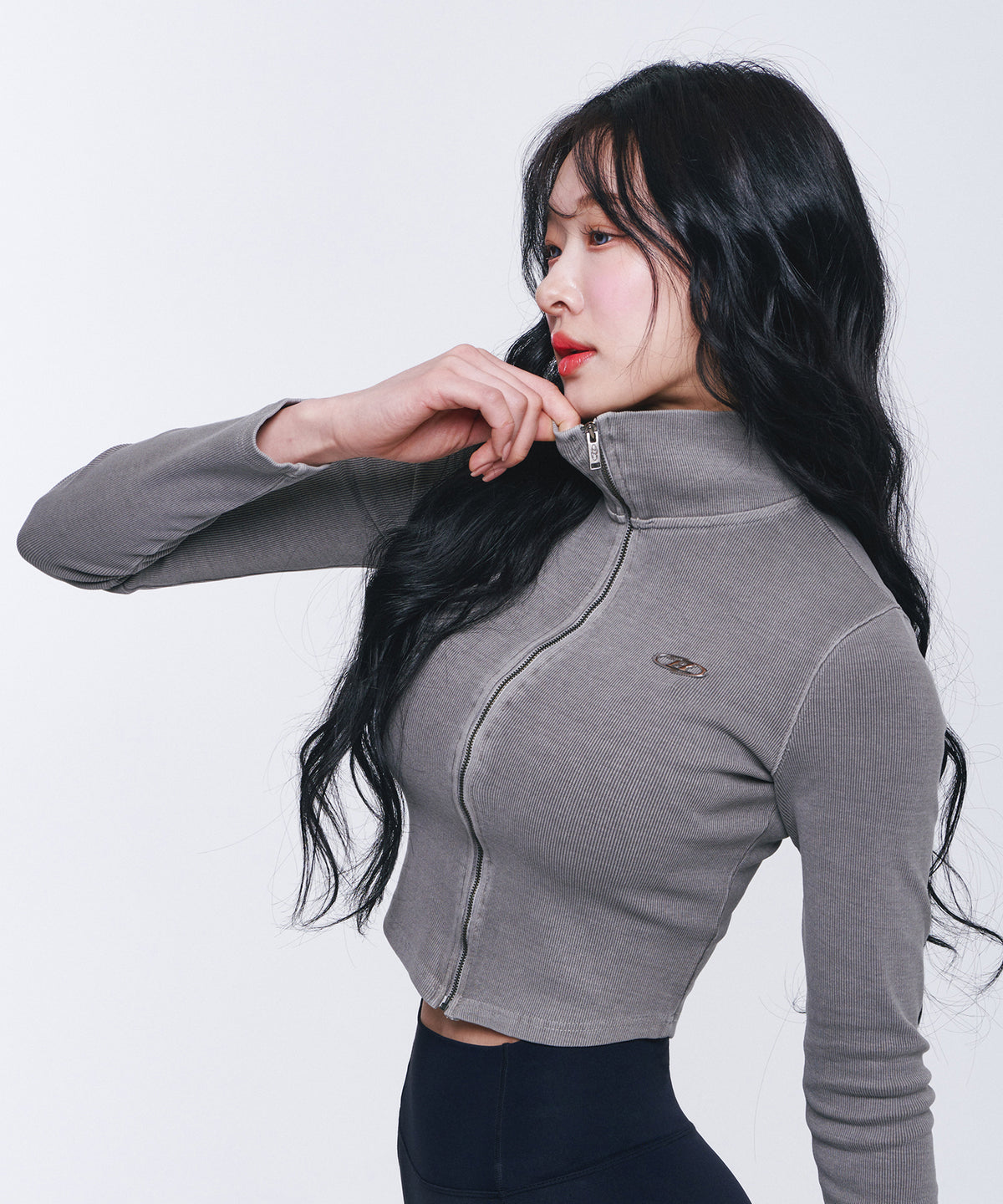 W PIGMENT RIBBED ZIP-UP [DARK BEIGE]