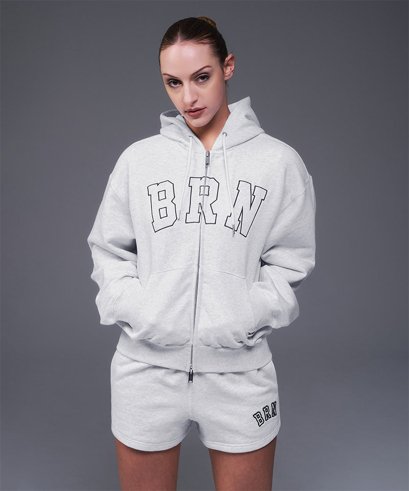 【韓国限定】W BRN RELAX FIT HOODIE ZIP-UP [WHITE MELANGE]