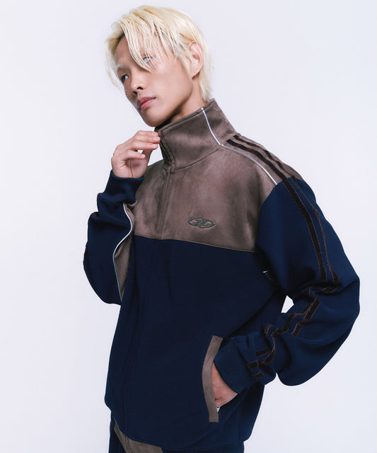 SUEDE SILVER LINE JERSEY JACKET [NAVY]