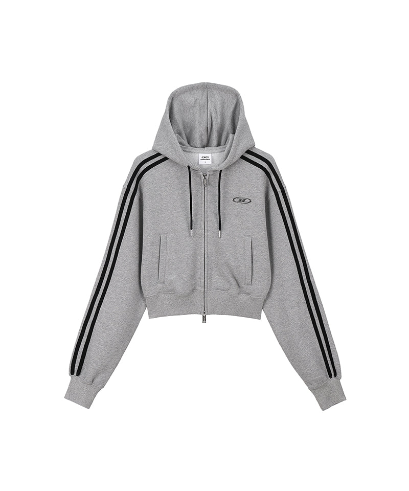 W CHROME B TRACK LINE CROP HOODIE ZIP-UP [MELANGE GREY]