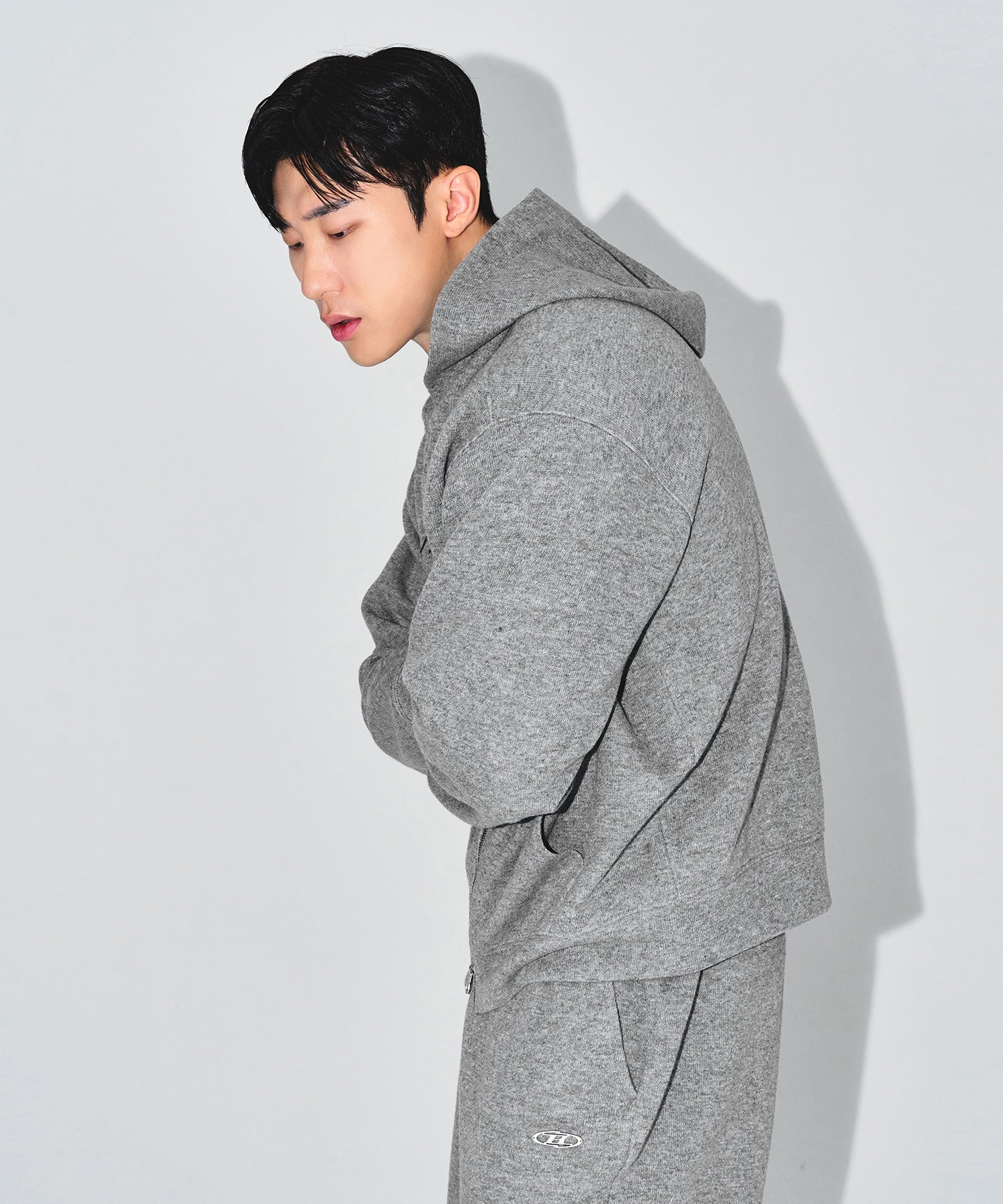 【予約販売：ご注文より1～3週間後に発送予定】KNIT LIKE HOODIE ZIP UP [MELANGE GREY]