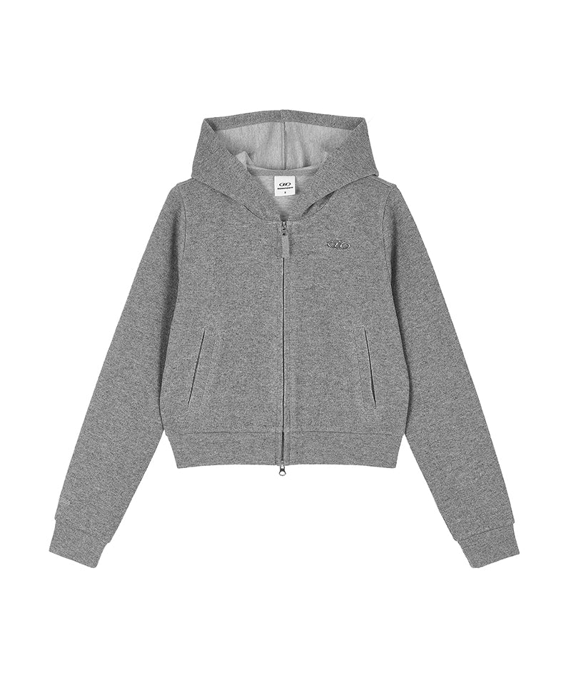 【予約販売：ご注文より1～3週間後に発送予定】W KNIT LIKE SEMI CROP HOODIE ZIP-UP [MELANGE GREY]