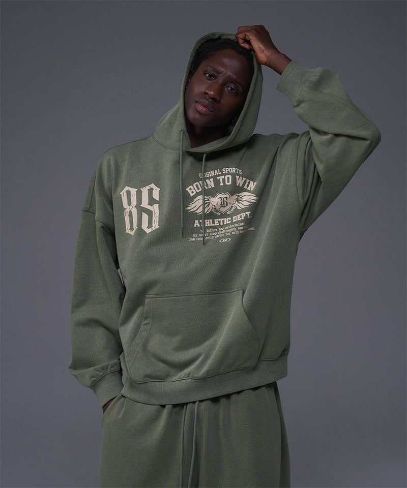 【韓国限定】85 PIGMENT SEMI OVER FIT HOODIE [KHAKI]